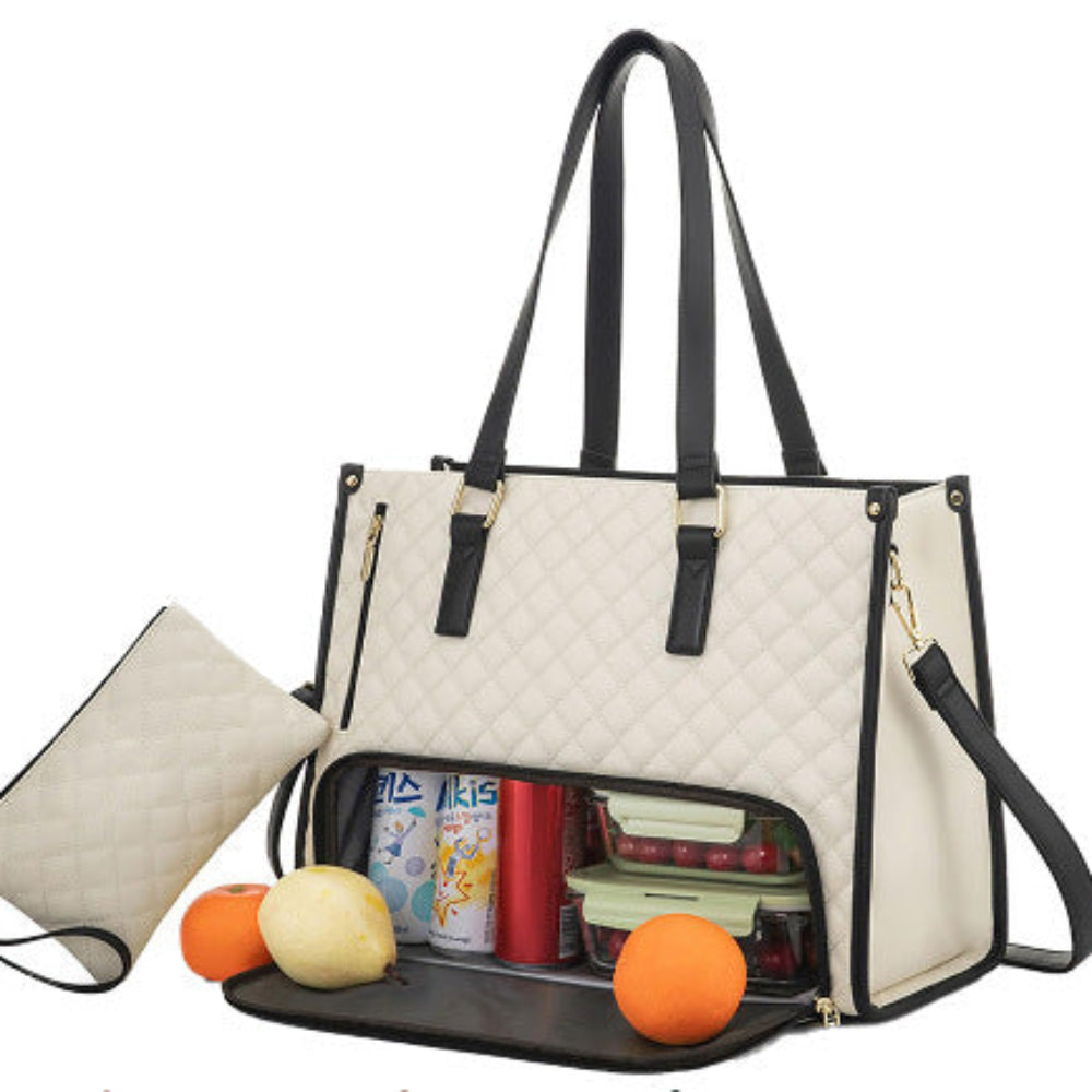 Artificial Leather Lunch Tote Bag Thermal Insulated Leak Proof Crossbody