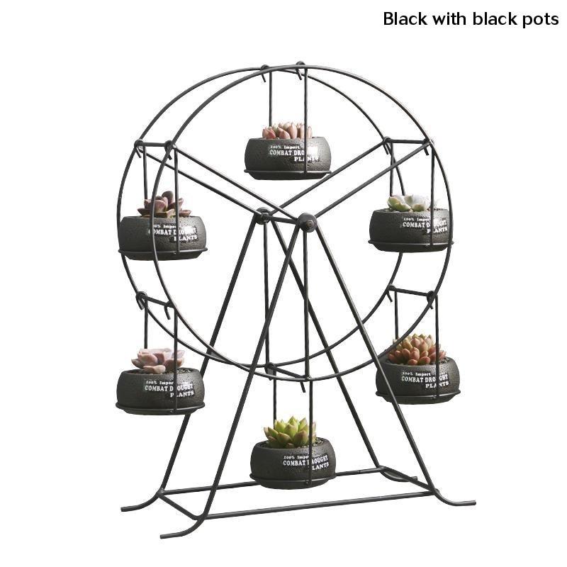 Ferris Wheel Flower Pot Stand With 6 Succulent Plant Pots