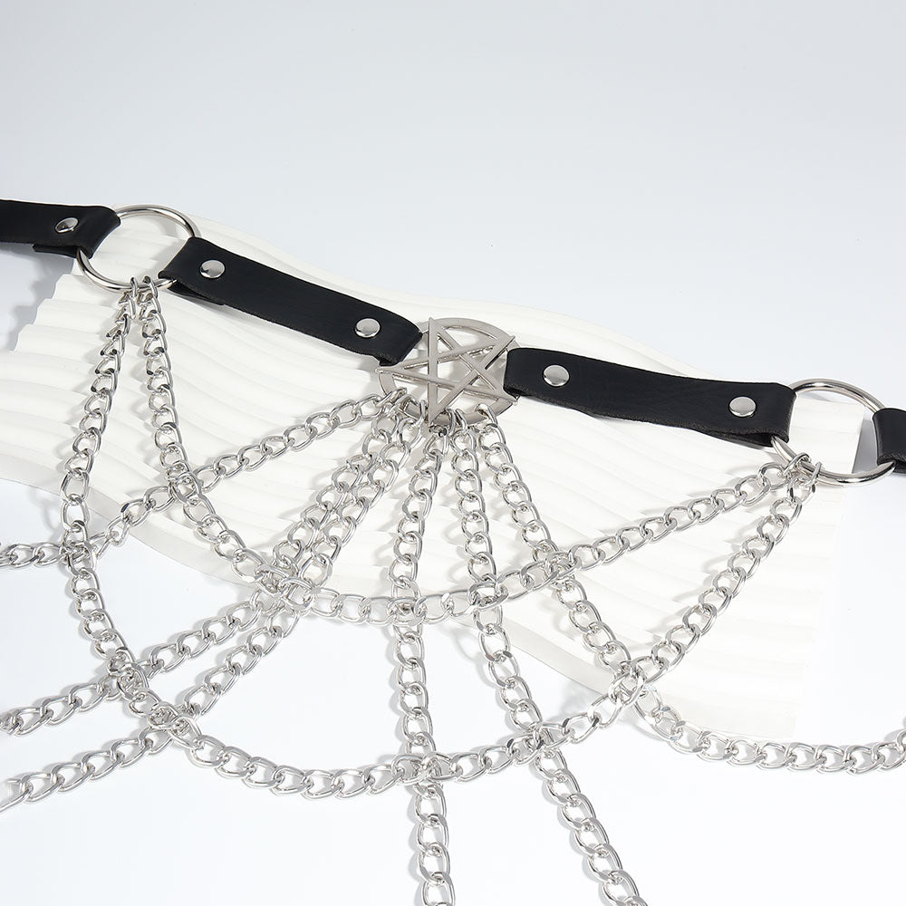 Women's Multi-Layer Chain Belt Hollow Fringe Body Sexy Pin Buckle Five-Pointed Star Harness Leather Goods