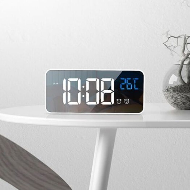 8808 Stylish Mirror Music Alarm Clock Silver