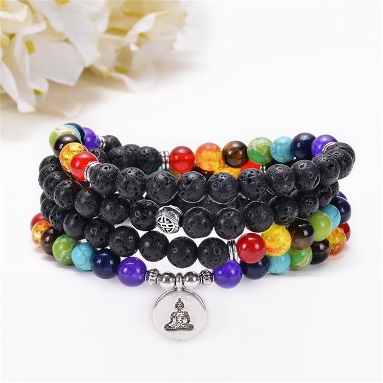Veile Studios Volcanic Stone Chakra Bead Bracelet Necklace