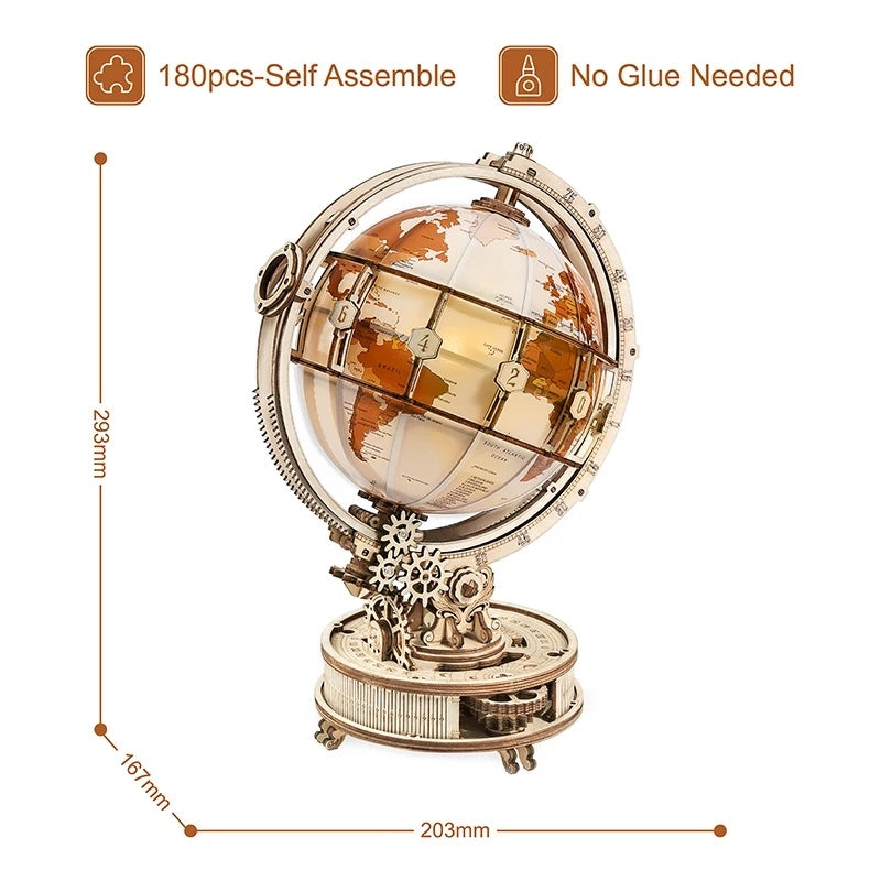 Okr Luminous Globe 3D Wooden Puzzle Model Building Kit For Children