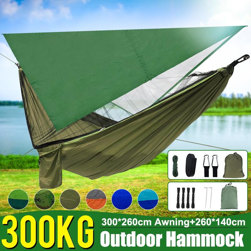 Double Person Hammock With Awning Mosquito Net Outdoor Camping