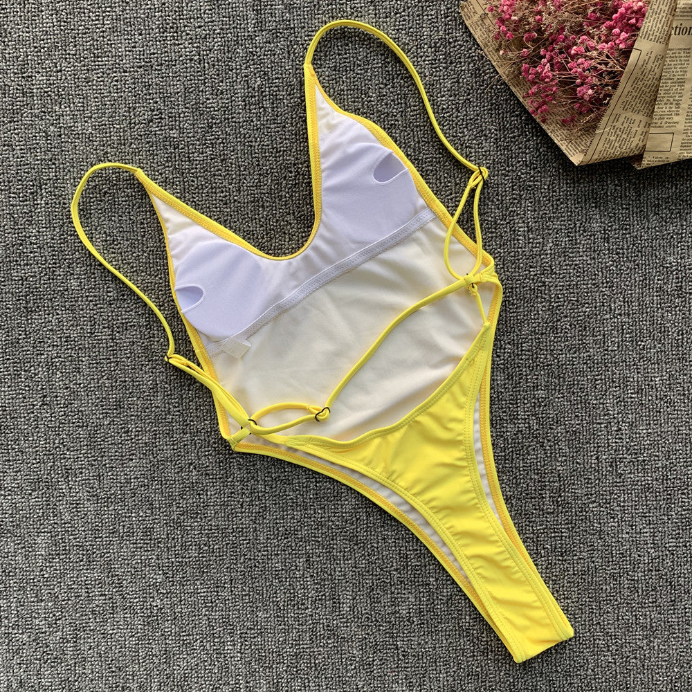 Womens One Piece Swimsuit Solid Color Sexy Backless Bikini