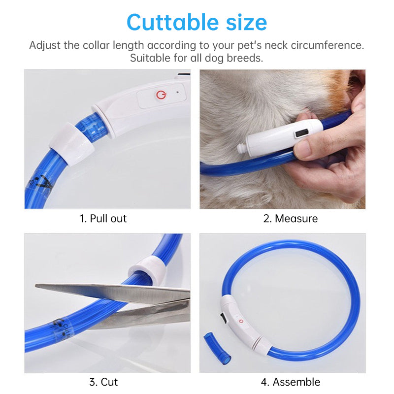 3 Mode Led Dog Collar Usb Rechargeable Detachable & Glowing Pet Safety Necklace For Night
