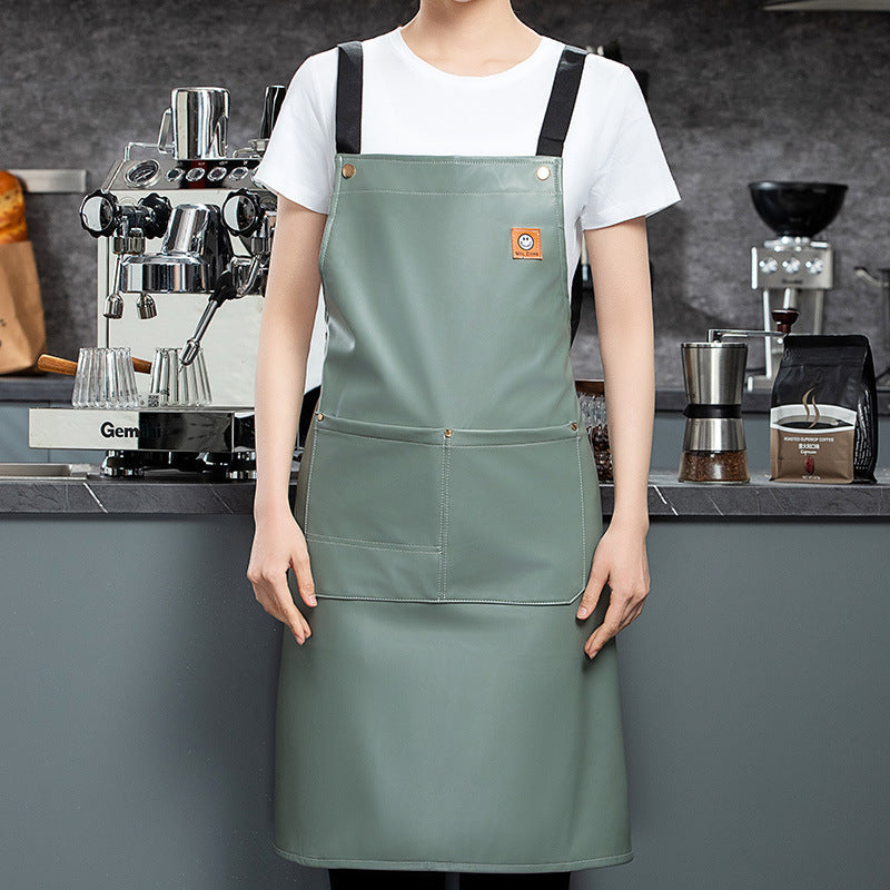 Pu Soft Leather Apron Custom Printed Monochrome Logo Catering Specific Waterproof And Oil Resistant Kitchen Aquatic Wais