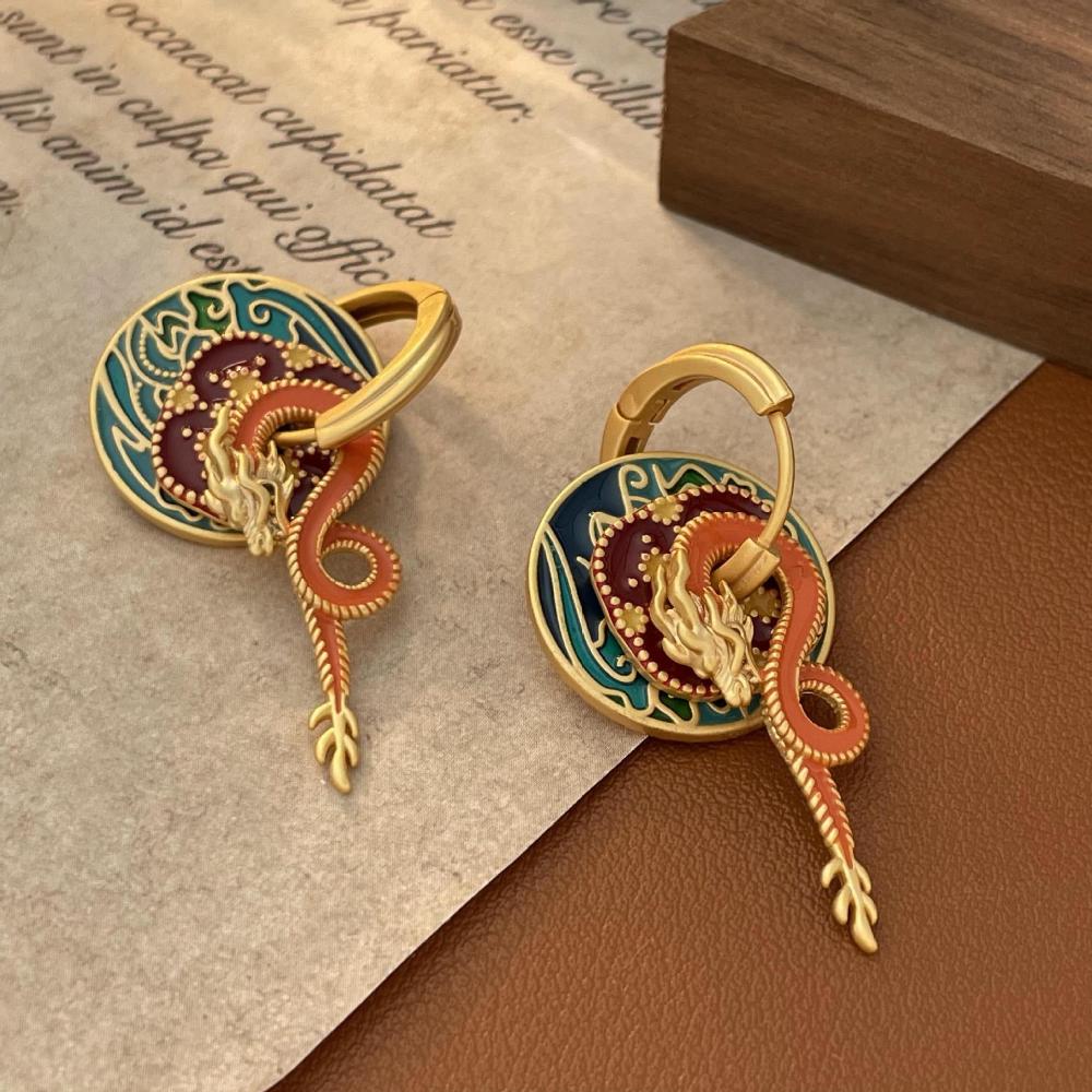 Style Palace Dragon Shaped Earrings For Women In Copper Material