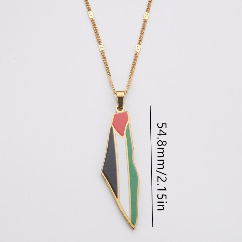Veile Studios Titanium Steel Stainless Drip Glue Middle East Israel Palestine Map Pendant Necklace