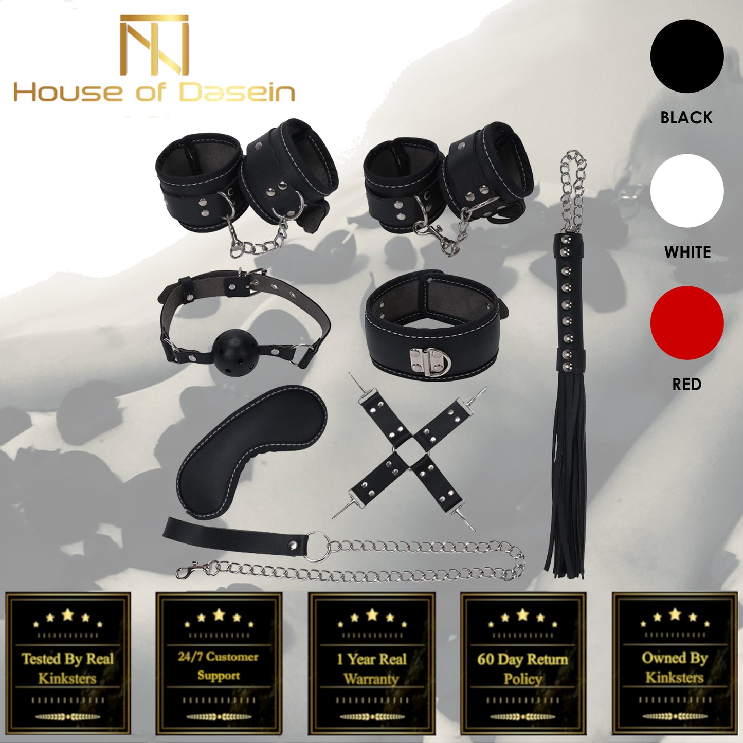 8 / Pcs Bdsm Bondage Set Fetish Kit Collar Gag Cuffs Leash Flogger Hogtie
