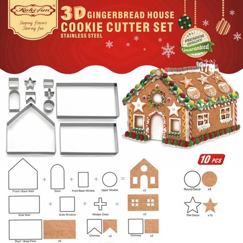 10Pcs 3D Gingerbread House Stainless Steel Christmas Cookie Cutters Set