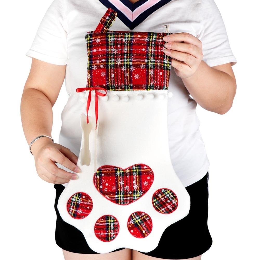 Red Or Blue Plaid Paw Shaped Pet Christmas Stocking For Dogs Cats