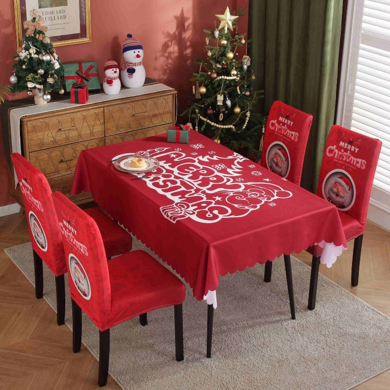 Printed Festive Christmas Table Cloths Chair Covers Party Decorations