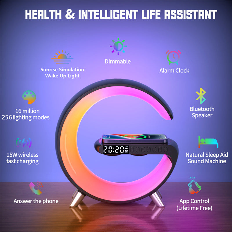Smart Bluetooth Wireless Charger Bedside Table Lamp Alarm Clock