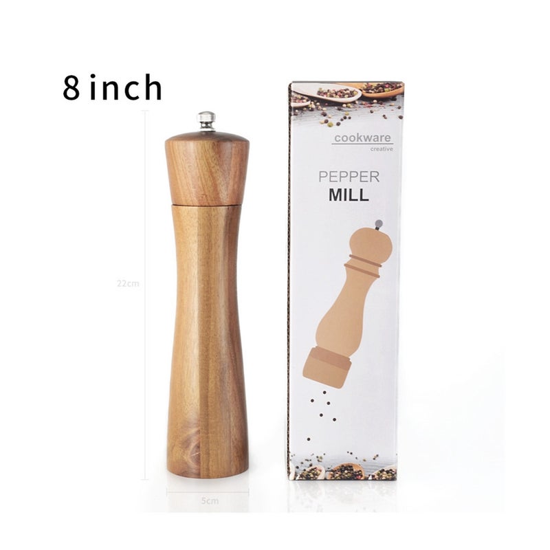 8Inch Solid Wood Pepper Spice Mill Grinder Set Handheld Ceramic Grinding Core
