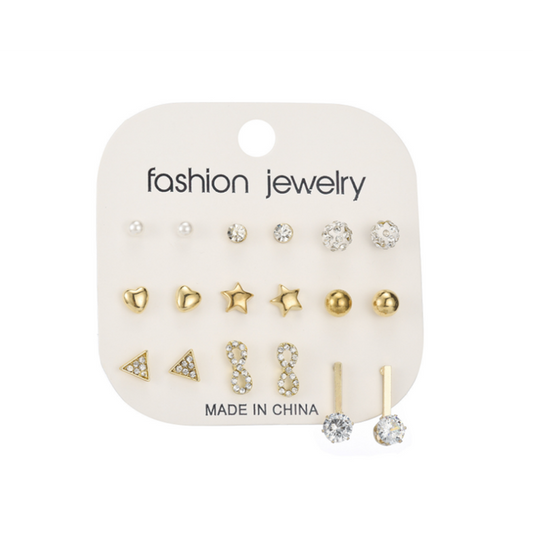 Veile Studios 9 Pairs Of Earrings Creative Zircon Nail Set Alloy Jewelry Gold
