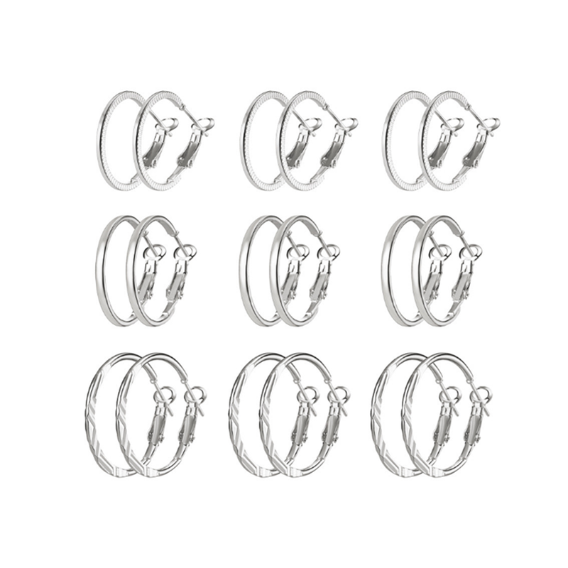 Veile Studios 9 Pairs Of Retro Earrings Fashionable Combination Suit Silver