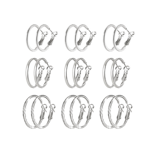 Veile Studios 9 Pairs Of Retro Earrings Fashionable Combination Suit Silver