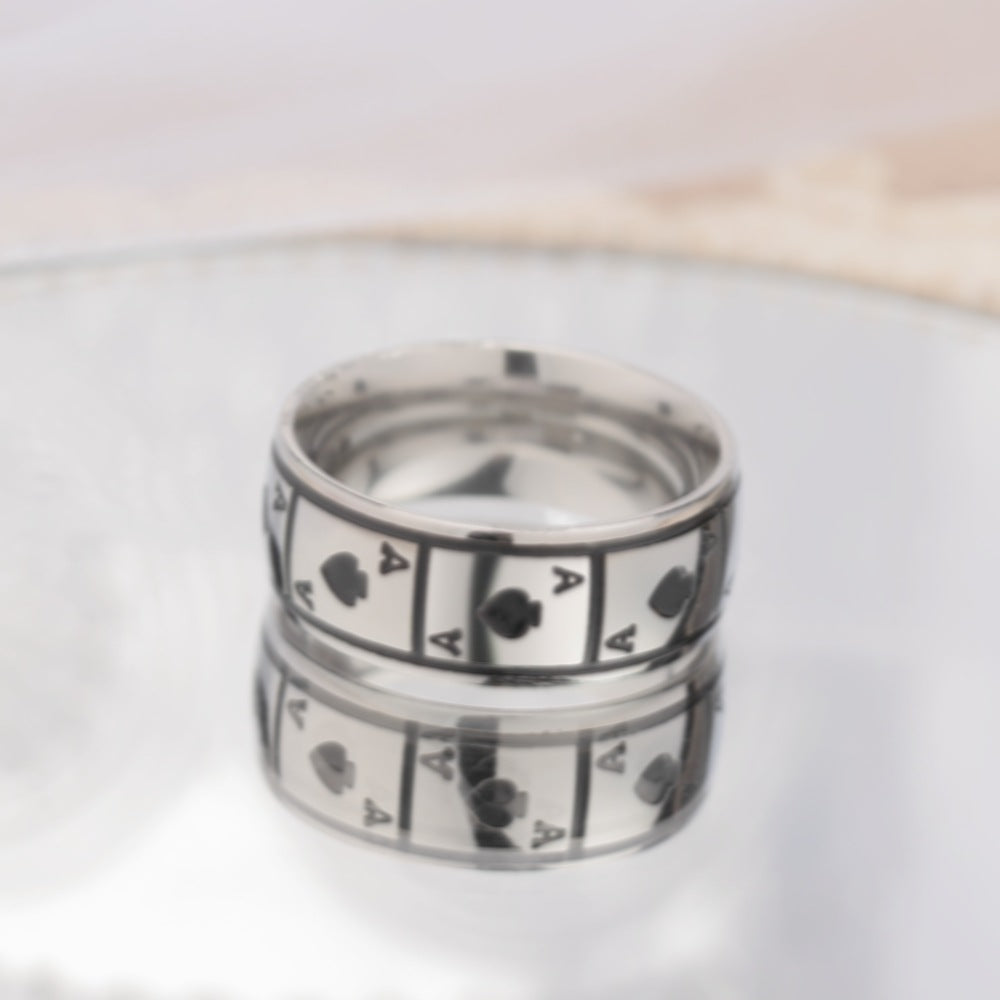Veile Studios Magic Ace Of Spades Lucky Titanium Steel Rings Jewellery