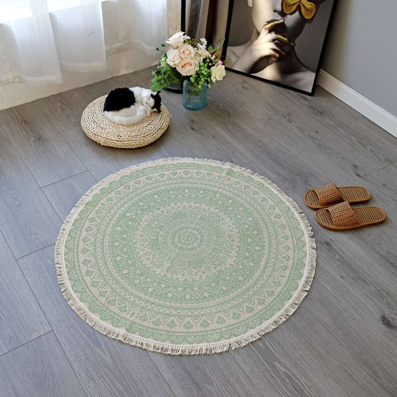 92 X 92Cm Retro Bohemian Carpet Hand Woven Cotton Linen Rug Bedside Geometric Floor Mat Living Room Bedroom Decor Ver 3