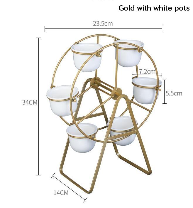 Ferris Wheel Flower Pot Stand With 6 Succulent Plant Pots