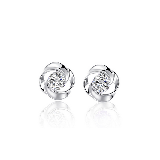 Veile Studios 925 Sterling Silver Rose Flower Shaped Earrings With White Cubic Zircon