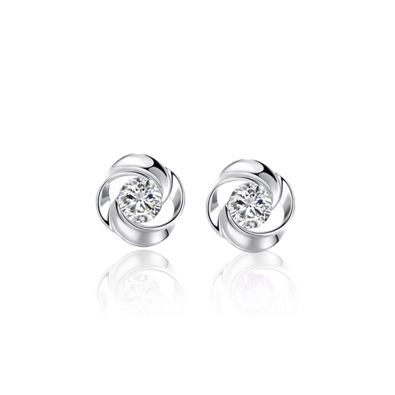 Veile Studios 925 Sterling Silver Rose Flower Shaped Earrings With White Cubic Zircon