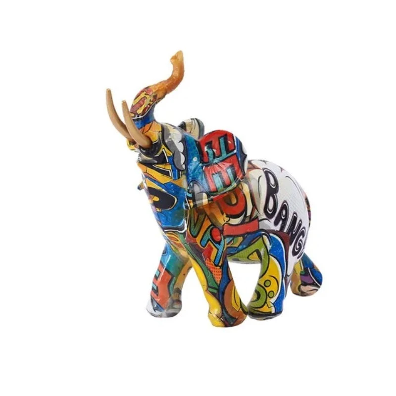 Resin Colorful Transfer Printed Elephant Figurines Modern Art Ornaments Animal Feng Shui Home Interior Office Decor Acce