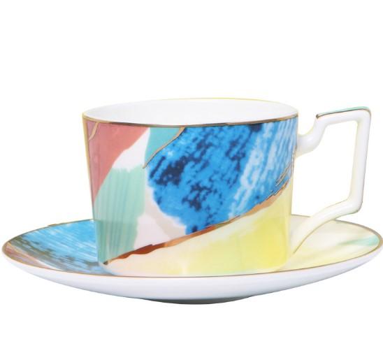 Watercolour Colourful Ceramic Handmade Dinner Plates Cup Saucer