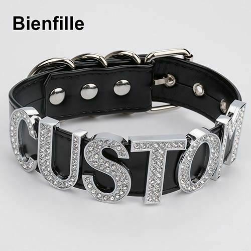 Silver Rhinestone Customised Collar Personalised Big Letter Gothic Choker Bdsm
