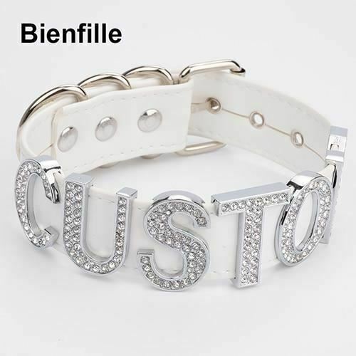 Silver Rhinestone Customised Collar Personalised Big Letter Gothic Choker Bdsm