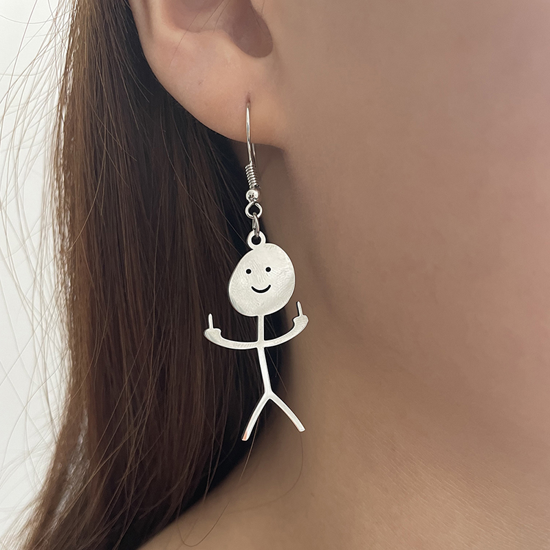 Veile Studios Funny Doodle Necklace Hip Hop Smiley Stick Figure Pendant Hand Gesture Middle Finger Necklaces
