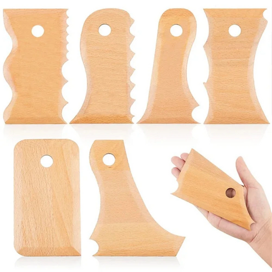 7 Pcs Pottery Trimming Tools Clay Foot Shaper Wooden Texture Profile Rib Bundle Hand