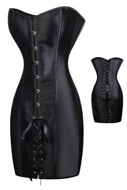 Black Long Waist Corset Dress Erotic Lingerie Bdsm Fetish