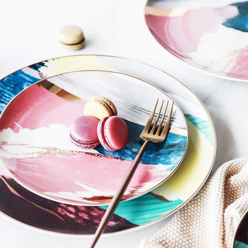 Watercolour Colourful Ceramic Handmade Dinner Plates Cup Saucer
