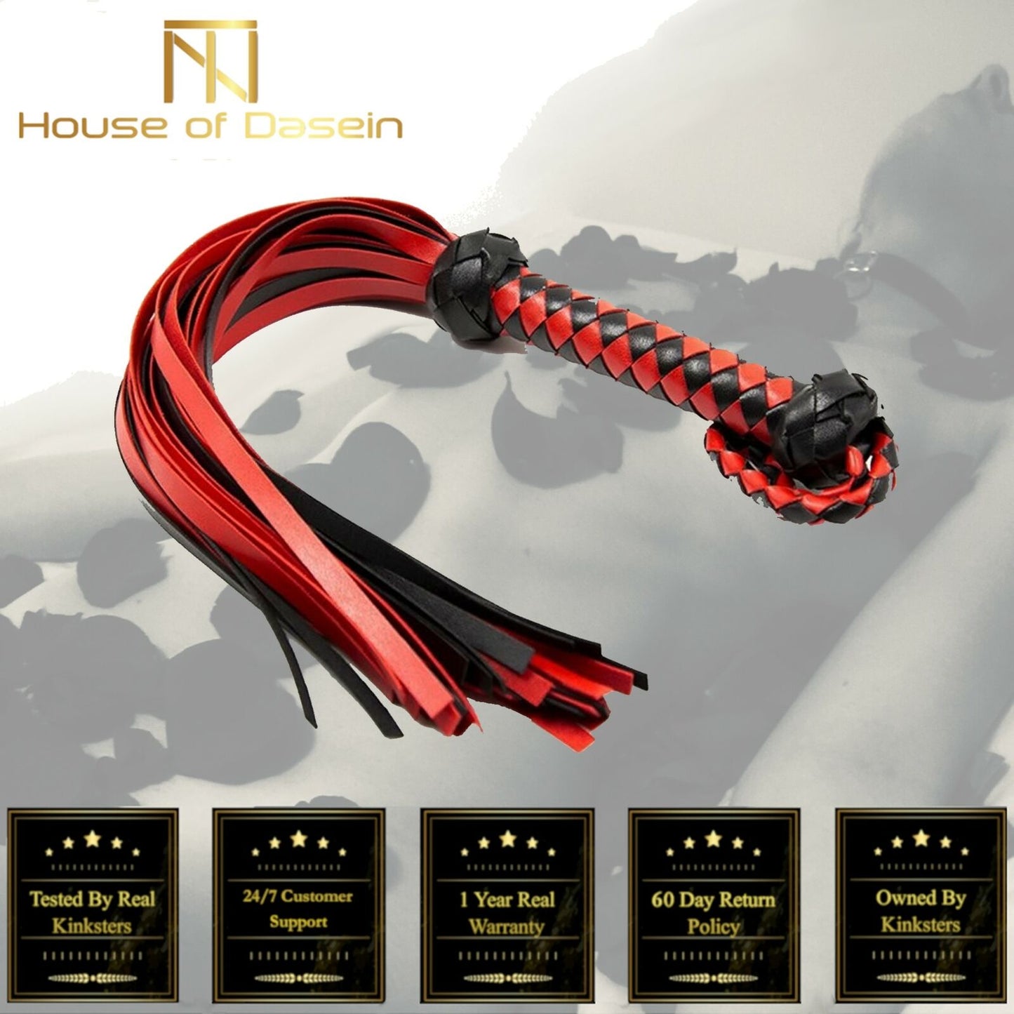 Red Black Bdsm Flogger Spanking Whip Impact Play Kink Fetish