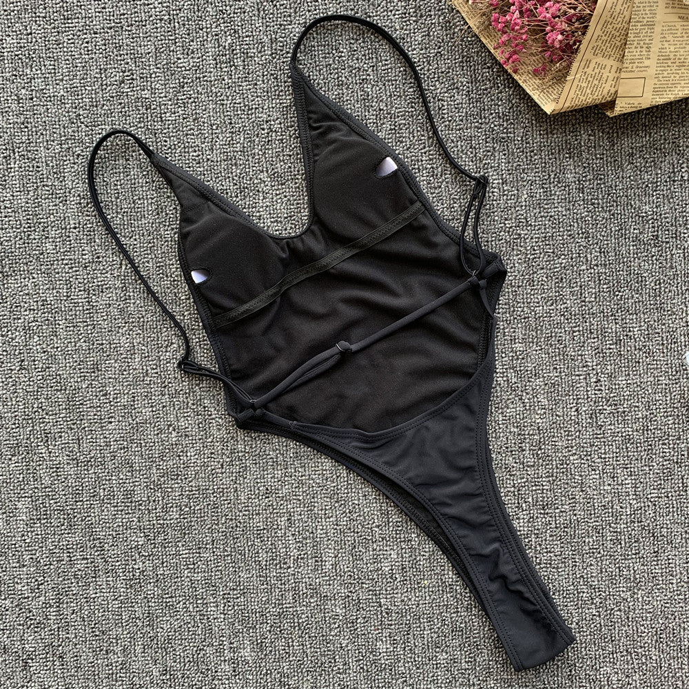 Womens One Piece Swimsuit Solid Color Sexy Backless Bikini