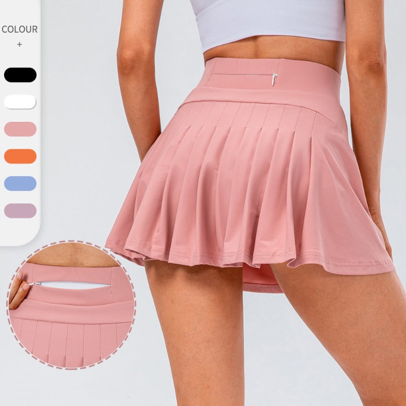 Activewear Tennis Skirt With Zipped Pocket Women Pleated Sports Skirt.