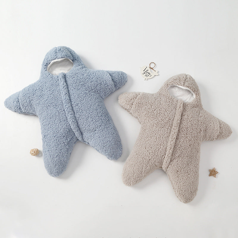 Baby Starfish Lamb Velvet Sleeping Bag Comfortable Newborn Male And Female Outing Winter Quilt Plus Cotton Thickening