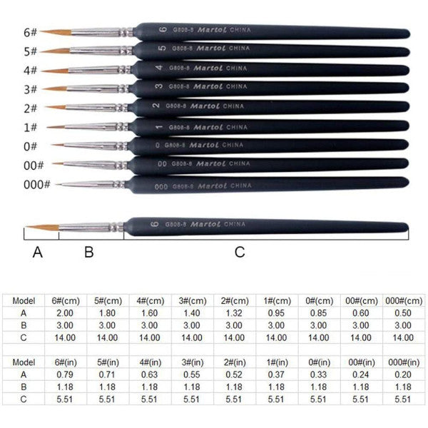 9Pcs Mini Paint Brushes Artist Weasel Hair Pen Gouache Watercolor Oil