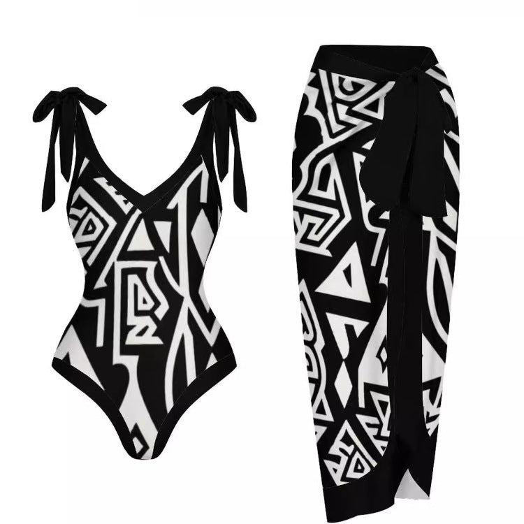 And American One Piece Gauze Skirt Swimsuit Sunscreen Set