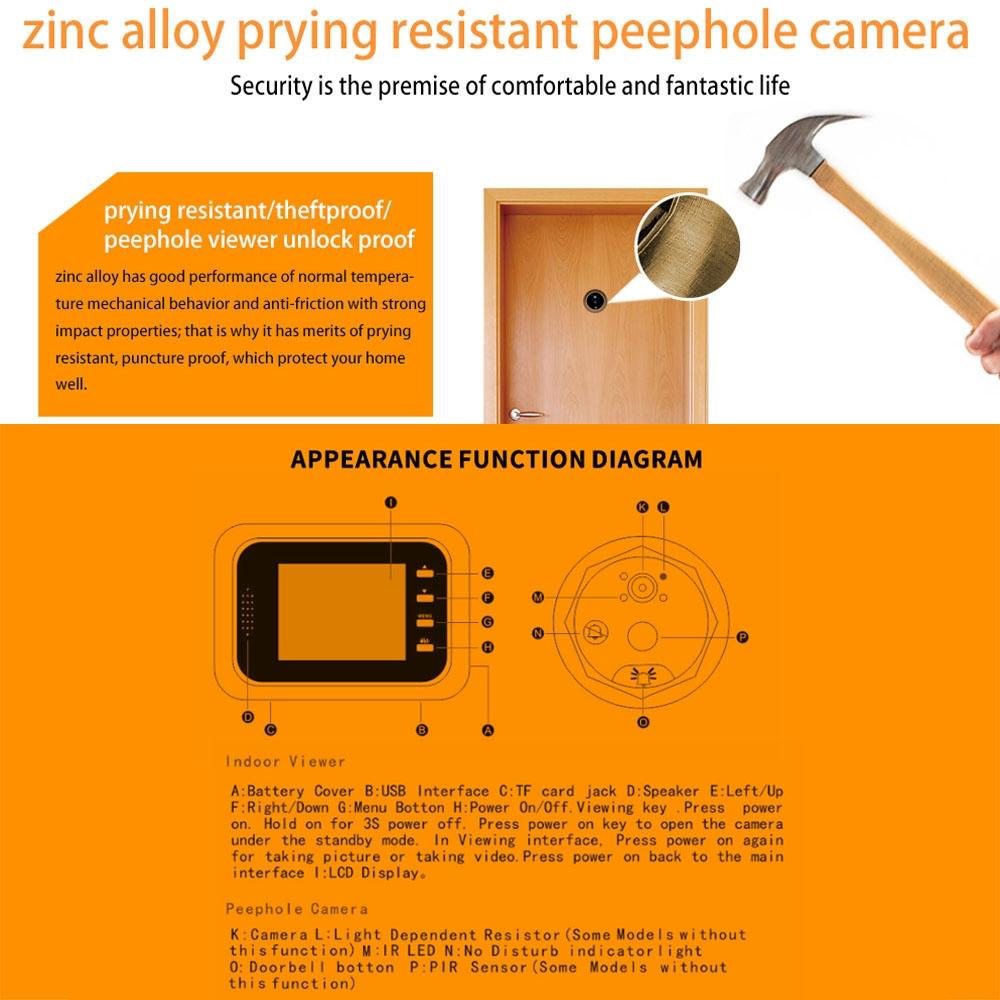 2.4 Inch Colour Screen 1.0Mp Security Camera With No Disturb Peephole Viewer Gold