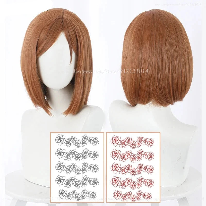 Anime Kugisaki Nobara Cosplay Wig Brown Orange Short Heat Resistant Synthetic Hair