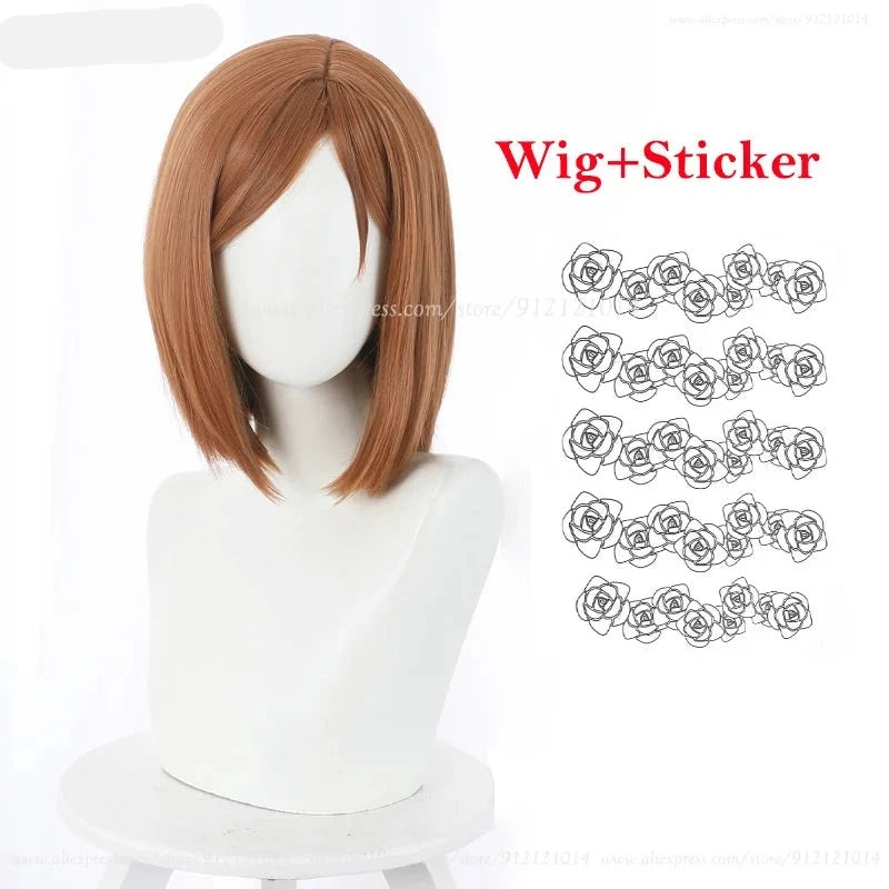 Anime Kugisaki Nobara Cosplay Wig Brown Orange Short Heat Resistant Synthetic Hair