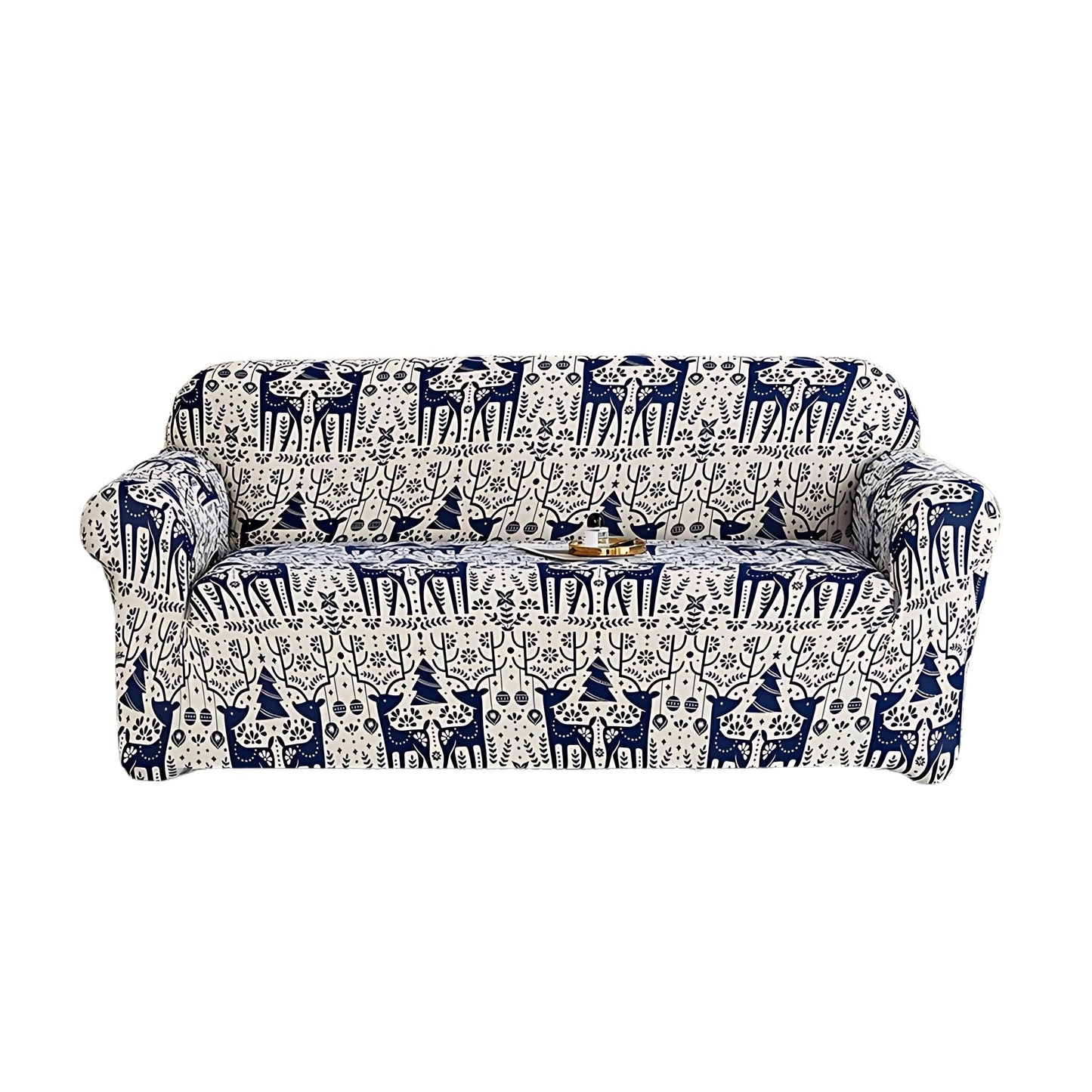 Sofa Cover Blue Christmas Reindeer Design Stretchable Non Slip Slipcover