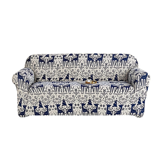 Sofa Cover Blue Christmas Reindeer Design Stretchable Non Slip Slipcover