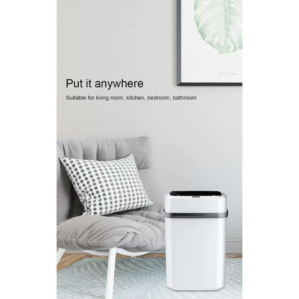 Automatic Sensor Trash Can Smart Touchless White Kitchen Bathroom Waterproof 13L Electric Garbage With Lid