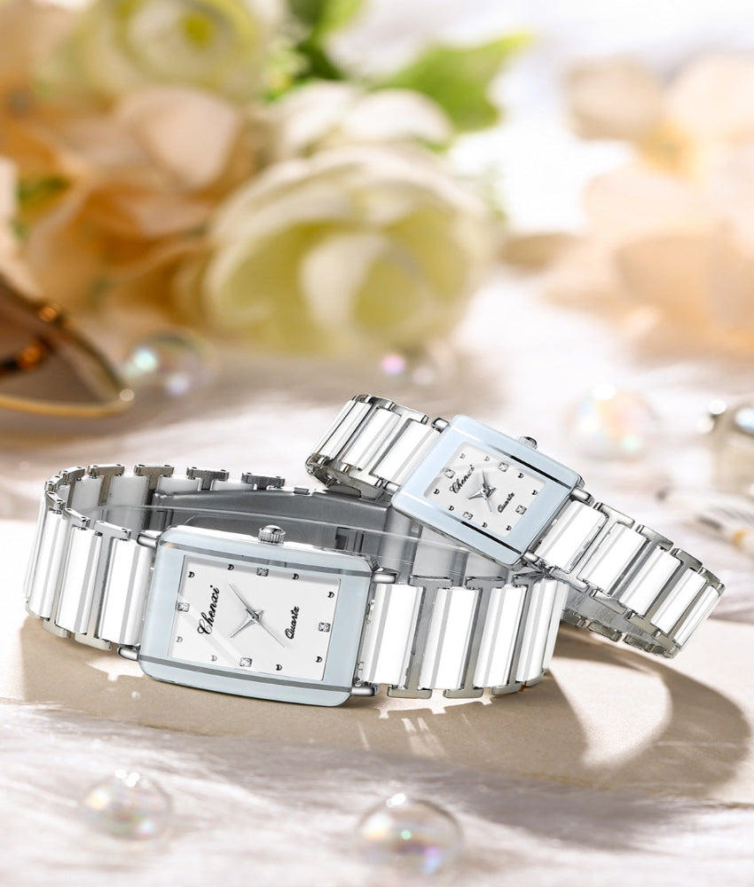 Square Couple Watch For Women And Men Ceramic Quartz