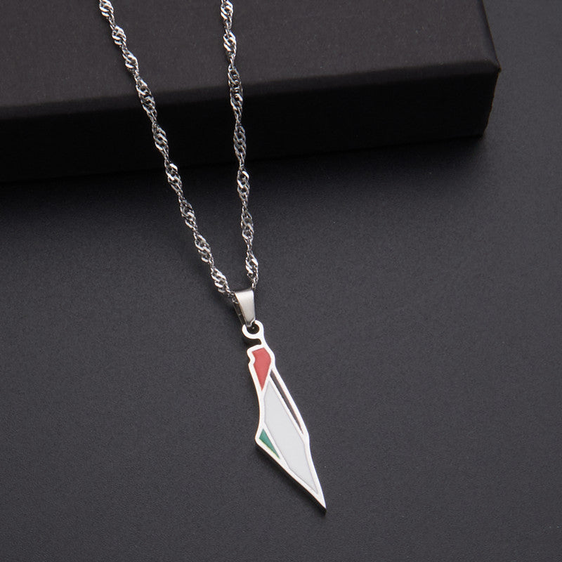 Veile Studios Titanium Steel Stainless Drip Glue Middle East Israel Palestine Map Pendant Necklace