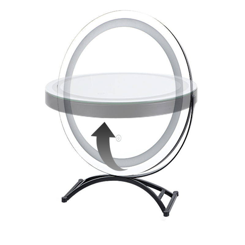 Round Black Dressing Table Makeup Mirror Desktop Led Light