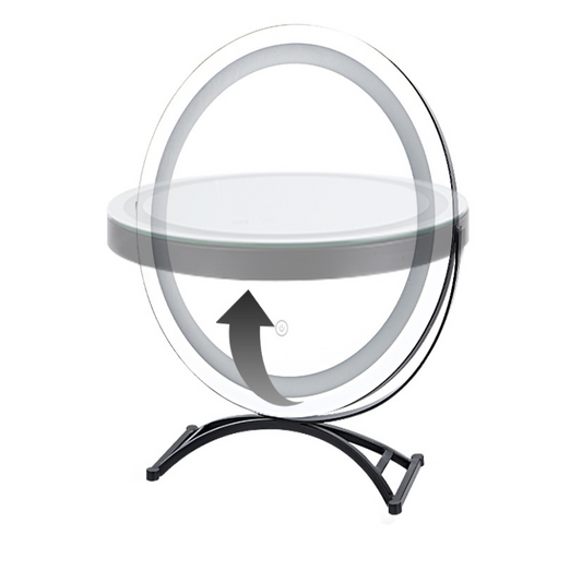 Round Black Dressing Table Makeup Mirror Desktop Led Light